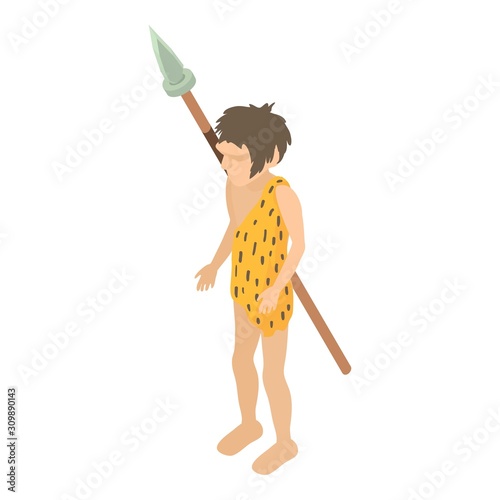 Prehistoric hunter icon. Isometric illustration of prehistoric hunter vector icon for web