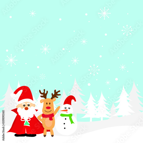 Vector Cute Christmas characters of  santa ,reindeer and snowman winter snowy. © blindturtle
