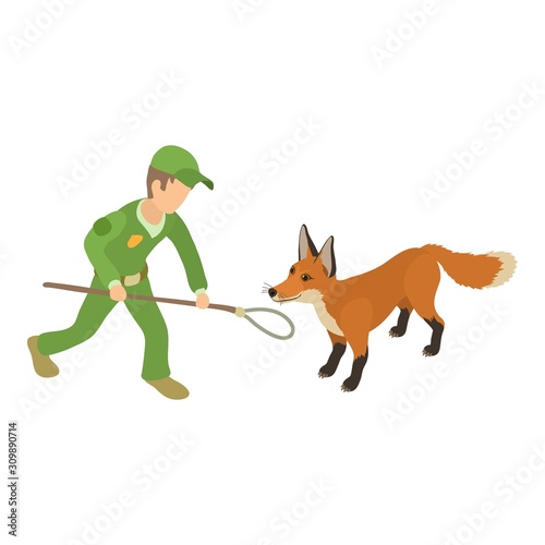 Catching fox icon. Isometric illustration of catching fox vector icon for web