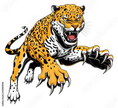 Leaping jaguar Fototapet