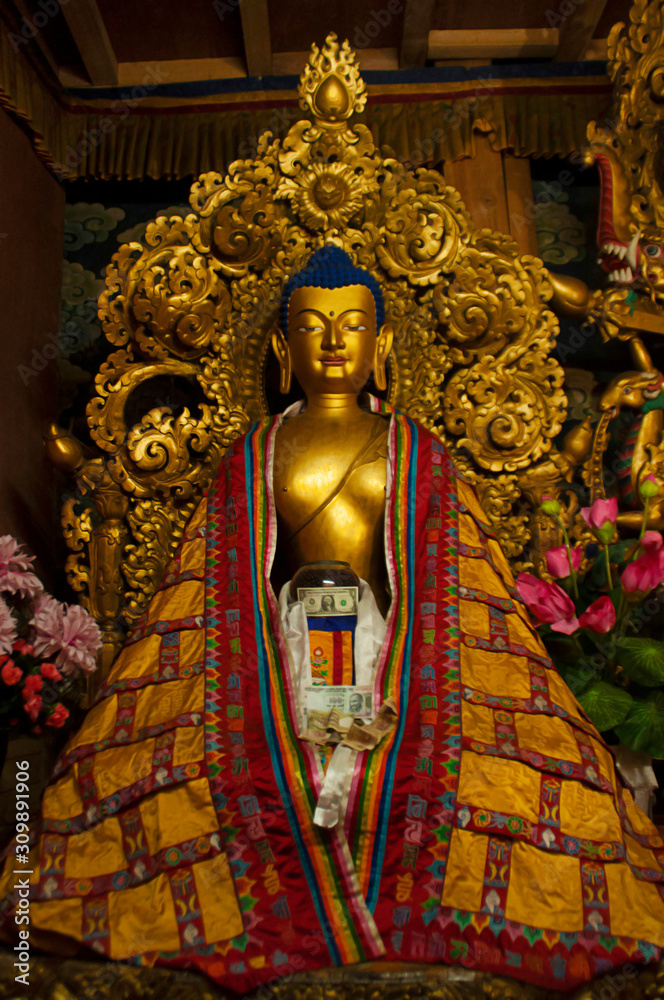 Golden statue of Buddha in Tango monastery, Thimpu Valley, Thimpu, Bhutan