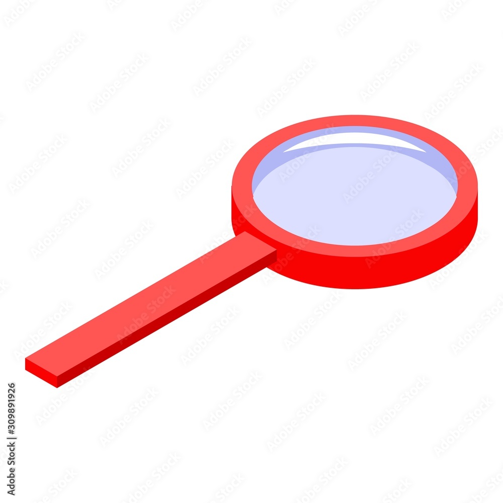 Red magnifier icon. Isometric of red magnifier vector icon for web design isolated on white background Red magnifier icon. Isometric of red magnifier vector icon for web design isolated on white background