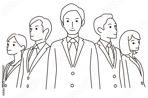 並ぶスーツの男女　線画