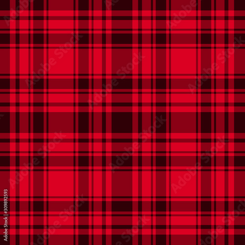 Red with dark checkered seamless pattern. Vector cage abstract background. Trend lumberjack Christmas and New Year design tartan texture