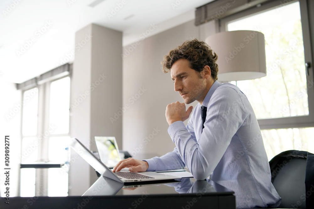 Businessman working on laptop meeting room