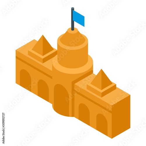 Fortress sand castle icon. Isometric of fortress sand castle vector icon for web design isolated on white background