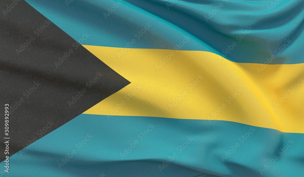 Waving national flag of Bahamas. Waved highly detailed close-up 3D render. Waving national flag of Bahamas. Waved highly detailed close-up 3D render.