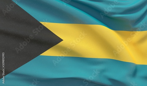 Waving national flag of Bahamas. Waved highly detailed close-up 3D render.