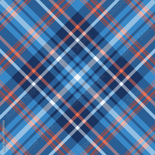 Scottish plaid blue and red seamless checkered vector pattern. © Emqan