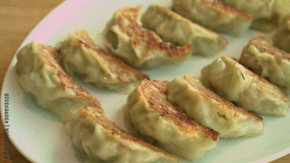 Japanese gyoza or dumplings with soy sauce Japanese gyoza or dumplings with soy sauce