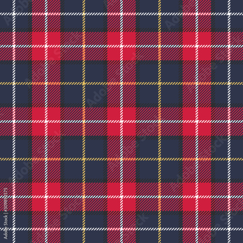 Scottish plaid red and blue seamless checkered vector pattern.