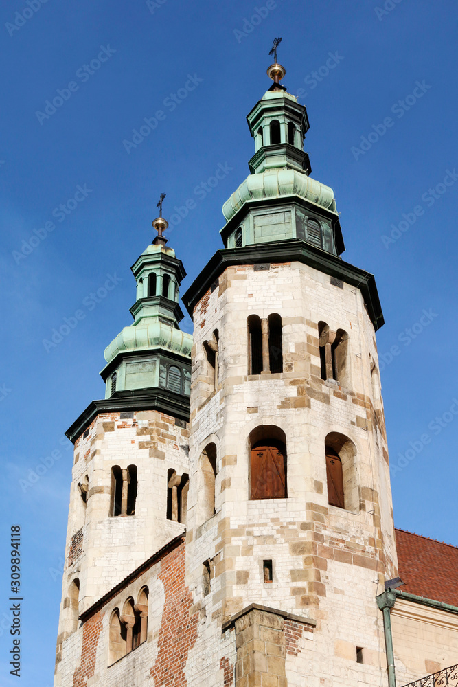 KRAKOW, POLAND - DECEMBER 08, 2019: The Church of St. Andrew in the Old Town district