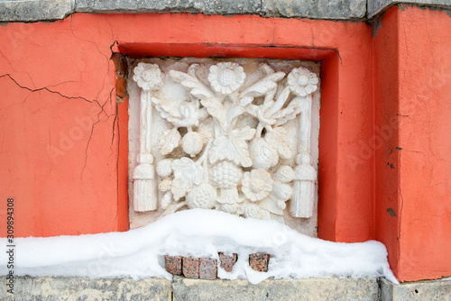 Wall decoration of the Church of the Savior of the Miraculous Image in the village of Ubory. Moscow region, Odintsovo city district, Russia. photo