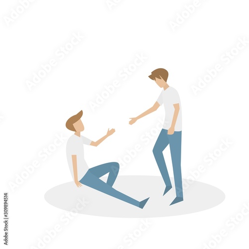 A man pulling his friend hand,He try to help and provide support.