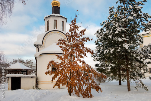 Winter view of the Chapel of St. Michael the Archangel.  in the village of Uspenskoe. Moscow region, Odintsovo city district, Russia. photo