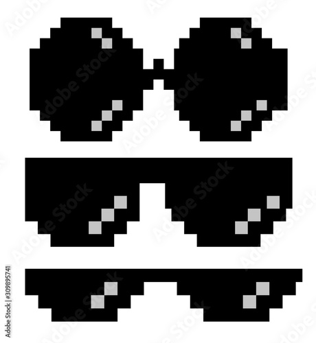 glasses pixel art style 8-bit, thug lifestyle, vector glasses meme for design photos and pictures, easy to edit