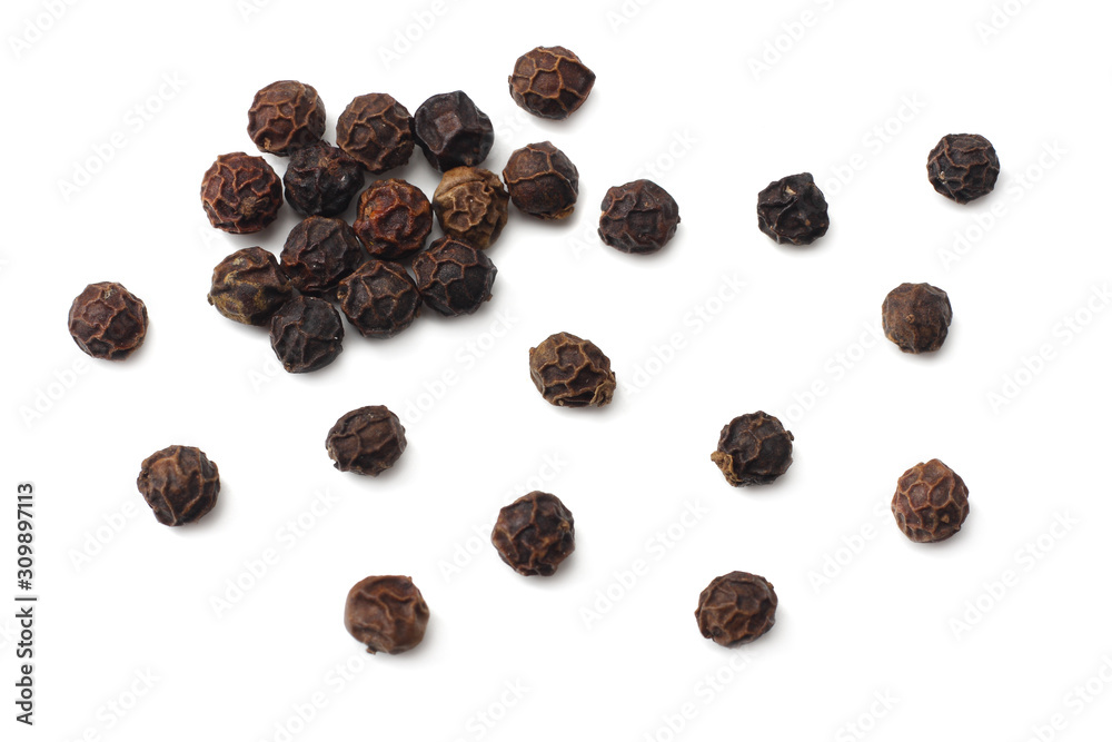 Black peppercorn isolated on white background. top view Black peppercorn isolated on white background. top view