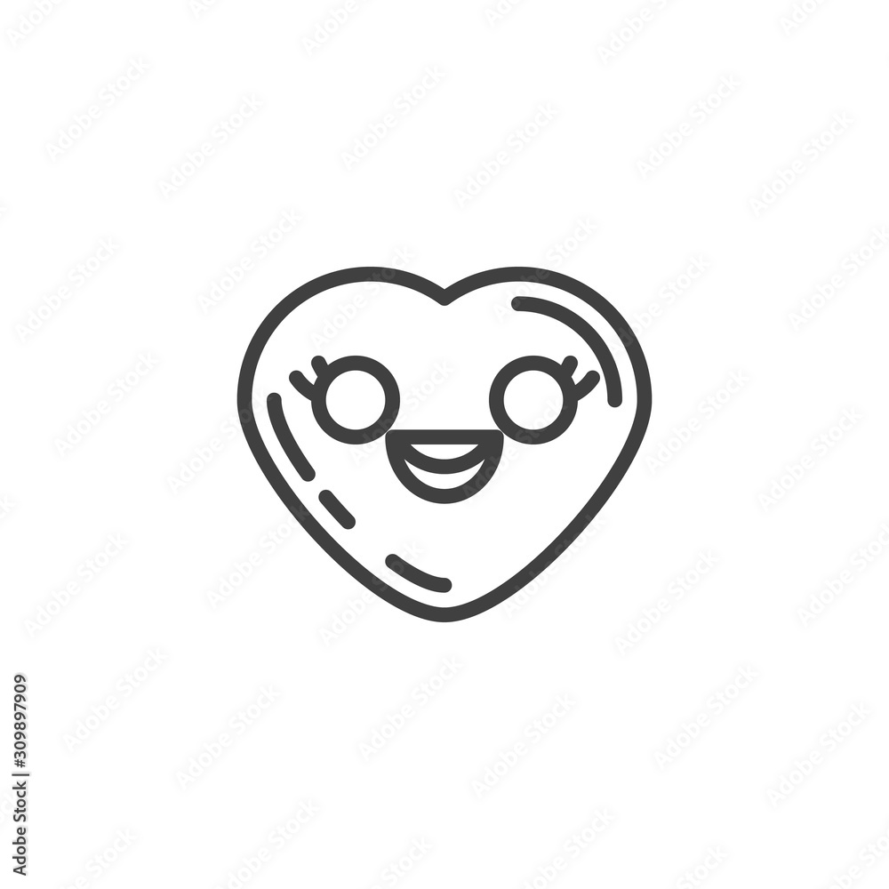 Beaming Face With Smiling Eyes emoji line icon. linear style sign for mobile concept and web design. Cute heart shape emoticon outline vector icon. Love symbol, logo illustration. Vector graphics Beaming Face With Smiling Eyes emoji line icon. linear style sign for mobile concept and web design. Cute heart shape emoticon outline vector icon. Love symbol, logo illustration. Vector graphics