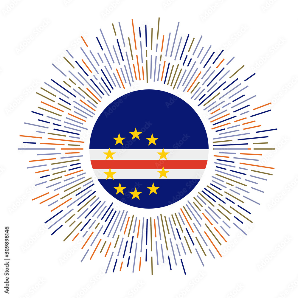 Cabo Verde sign. Country flag with colorful rays. Radiant sunburst with Cabo Verde flag. Vector illustration. Cabo Verde sign. Country flag with colorful rays. Radiant sunburst with Cabo Verde flag. Vector illustration.