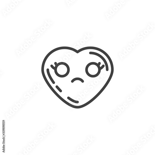 Slightly frowning face emoji line icon. linear style sign for mobile concept and web design. Upset heart shape emoticon outline vector icon. Love symbol, logo illustration. Vector graphics