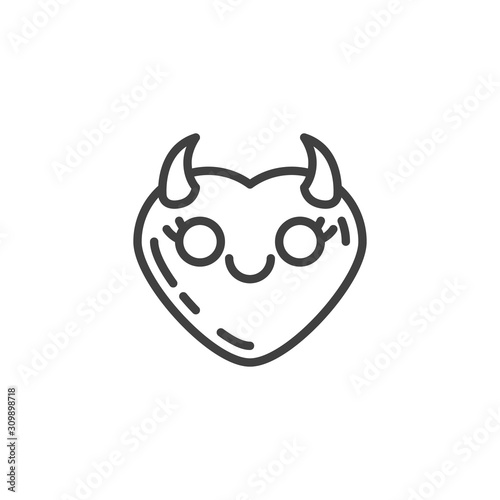 Smiling Face With Horns emoji line icon. linear style sign for mobile concept and web design. Happy Devil heart shape emoticon outline vector icon. Love symbol, logo illustration. Vector graphics