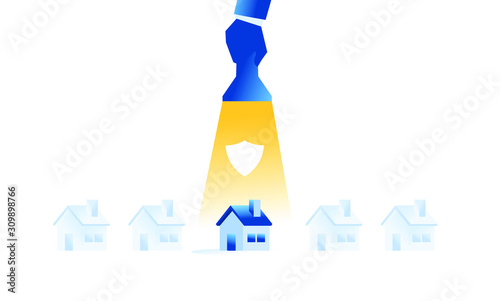 Home protection big hand holding shield for protecting tiny house