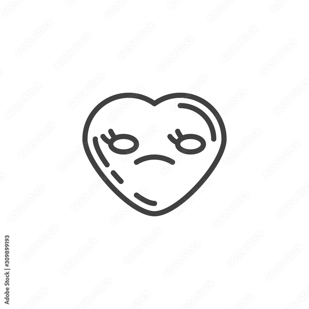 Unamused heart face emoji line icon. linear style sign for mobile concept and web design. Negative heart shape emoticon outline vector icon. Love symbol, logo illustration. Vector graphics Unamused heart face emoji line icon. linear style sign for mobile concept and web design. Negative heart shape emoticon outline vector icon. Love symbol, logo illustration. Vector graphics