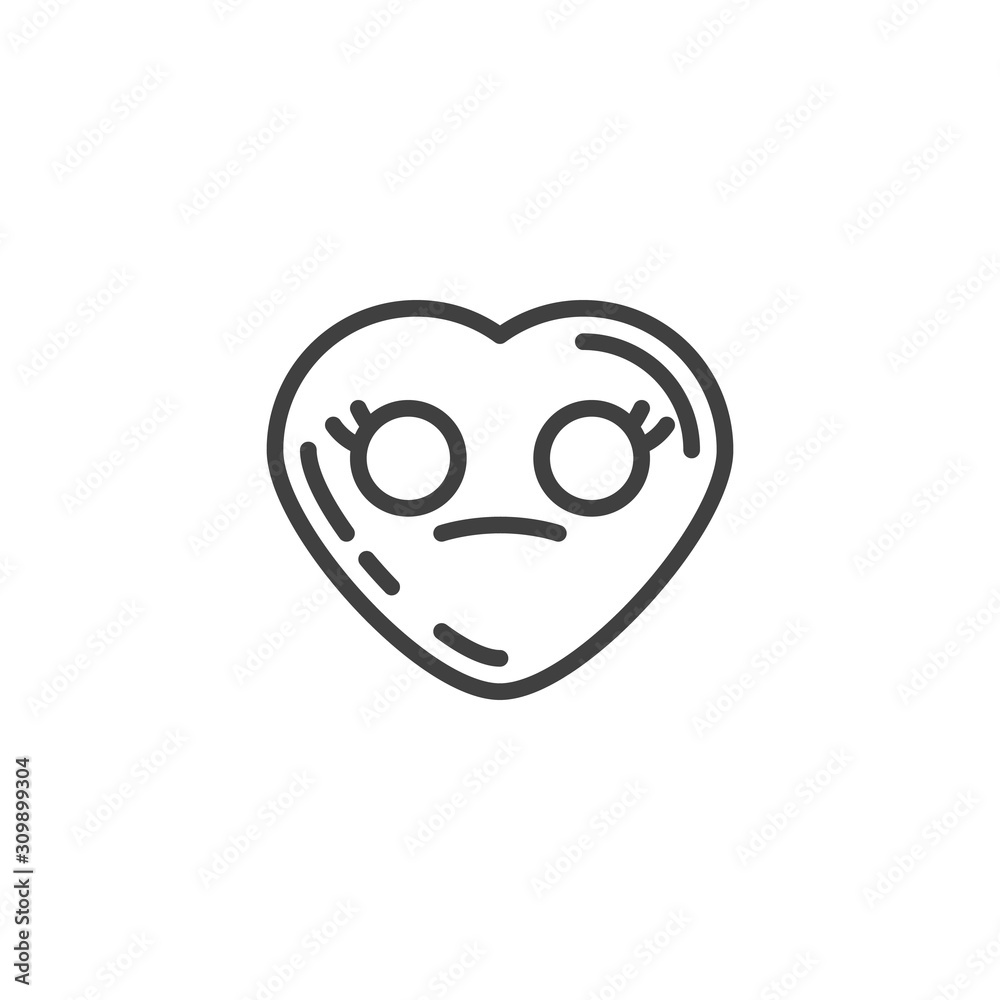 Flushed heart face emoji line icon. linear style sign for mobile concept and web design. Neutral heart shape emoticon outline vector icon. Love symbol, logo illustration. Vector graphics