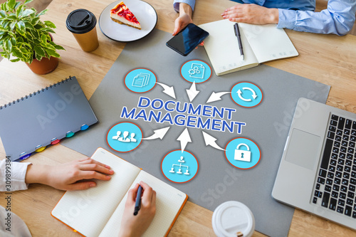 Document management system business process optimisation on Office desktop. photo