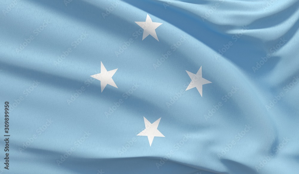 Waving national flag of Micronesia. Waved highly detailed close-up 3D render. Waving national flag of Micronesia. Waved highly detailed close-up 3D render.