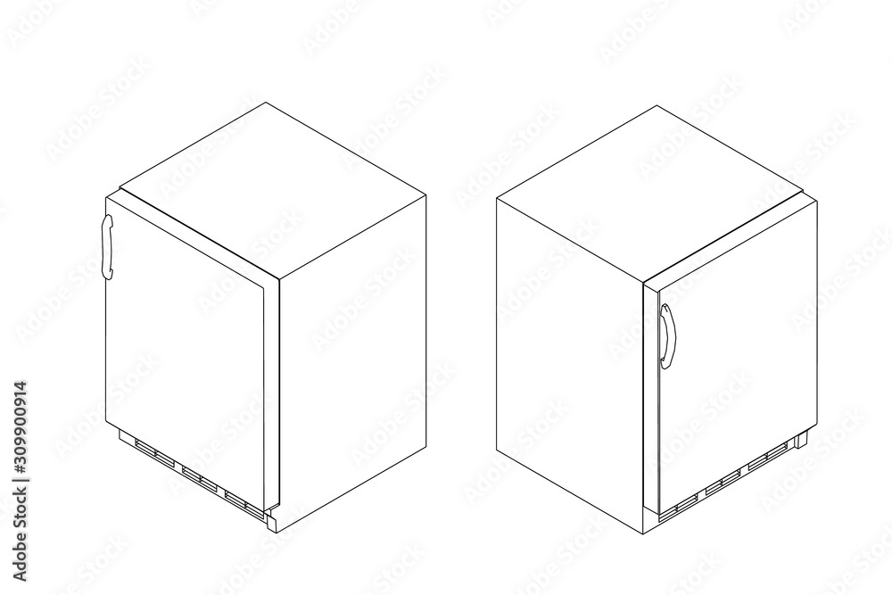 Mini freezer. Vector outline illustration. Isometric projection. Mini freezer. Vector outline illustration. Isometric projection.