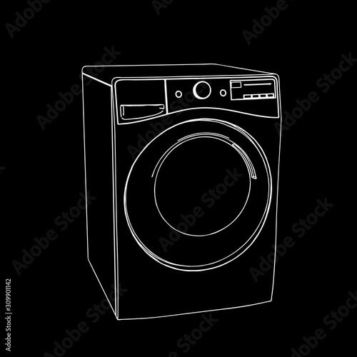 Washing machine. Vector outline illustration.