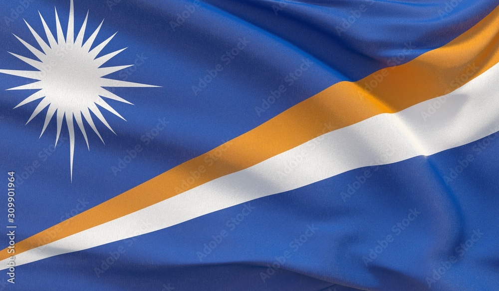 Obraz premium Waving national flag of Marshall Islands. Waved highly detailed close-up 3D render.