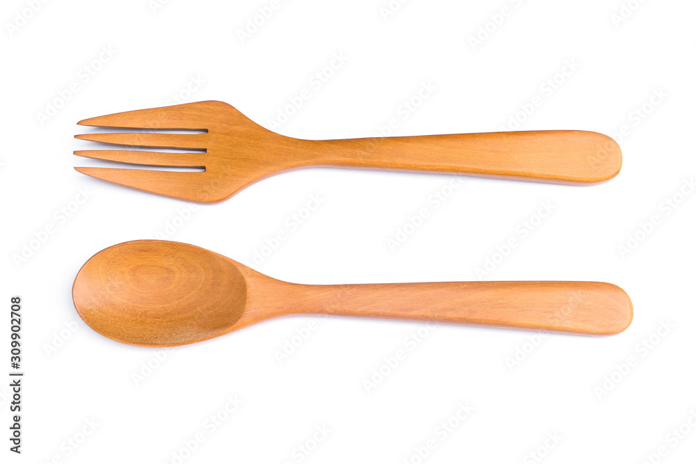 Wooden spoon and fork isolated on white background Wooden spoon and fork isolated on white background