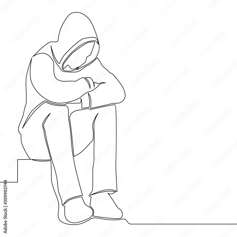 Continuous One Line Drawing Of A Woman With Confused Feelings Worried About  Bad Mental Health Problems Stress Sad And Depression Concept In Doodle  Style Liner Vector Illustration Stock Illustration - Download Image