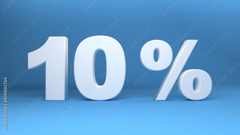 10 Percent, 3D text on light blue background, 3d illustration 10 Percent, 3D text on light blue background, 3d illustration