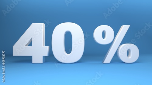 40 Percent, 3D text on light blue background, 3d illustration