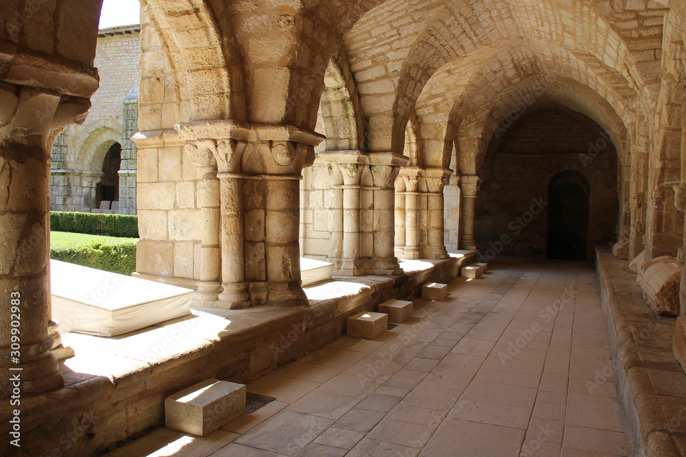 cloister of the medieval saint-vincent abbey in Nieul-sur-l'Autise (france)