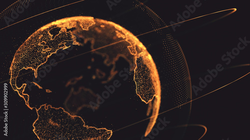 Global communication  science technology and telecommunication financial network around planet Earth. Blockchain and cryptocurrency concept with copyspace