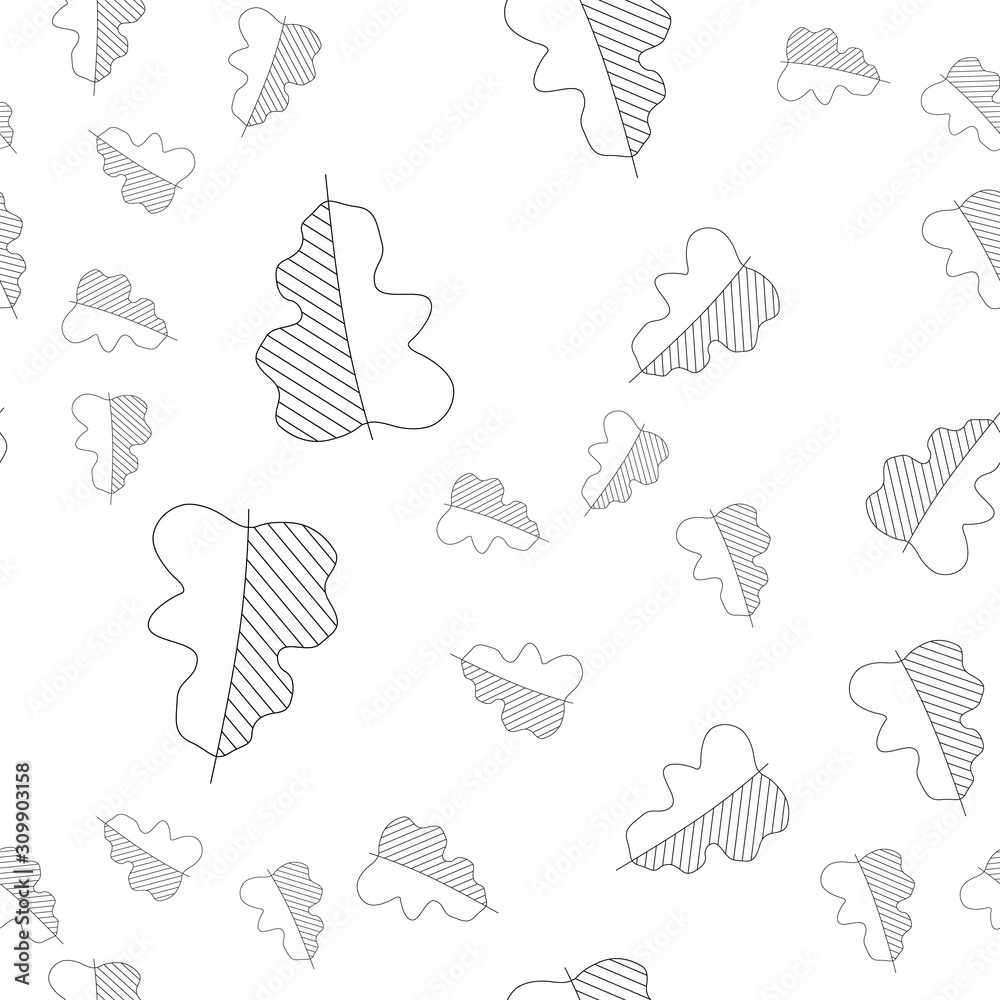 Outline leaves on the white seamless pattern