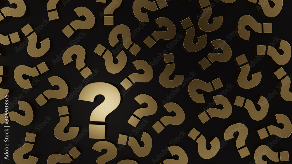 Gold question mark on black reflective background marks. 3d illustration design Gold question mark on black reflective background marks. 3d illustration design