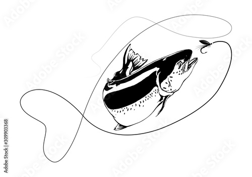 clip art black fishing on white background - Vector.hand drawn vector illustration