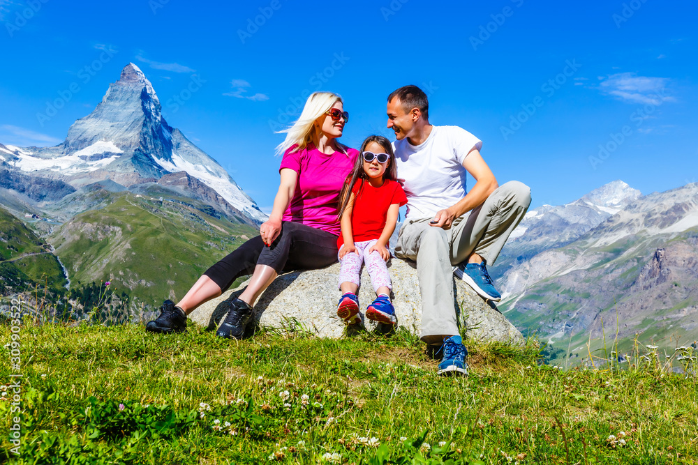 Family on their vacation in mountains