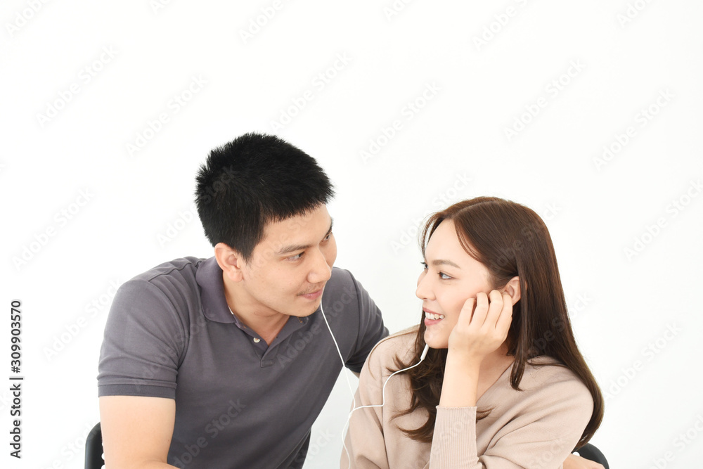 young man and woman talking on the phone young man and woman talking on the phone