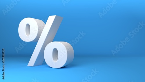 White percentage icon 3D on blue background 3d illustration photo