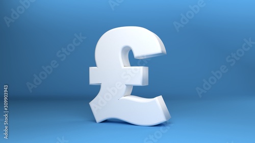 English Pound Symbol in white on blue background 3d Illustration
