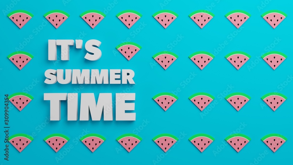 Its summertime on Watermelon blue pattern background 3d render