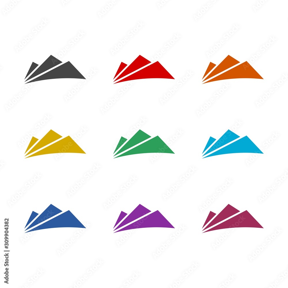 Mountain color icon set isolated on white background Mountain color icon set isolated on white background