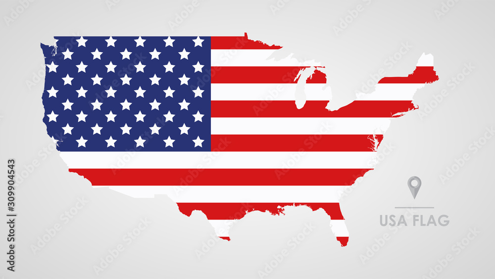 United states of america flag, detailed usa map silhouette, color vector illustration