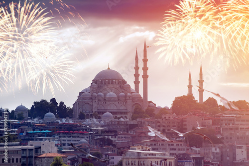 Photography Istanbul the capital of Turkey with fireworks.